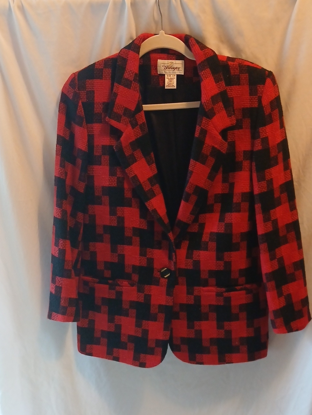 Worthington Red and Black Geometric Pattern Blazer